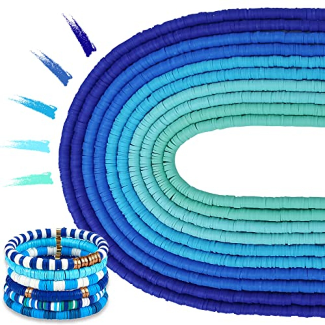 3600 PCS 10 Strands Clay Beads Polymer Clay Beads for Jewelry Making, Vinyl Heishi Beads 6mm for Surfer Bracelets Necklace Making (Blue)